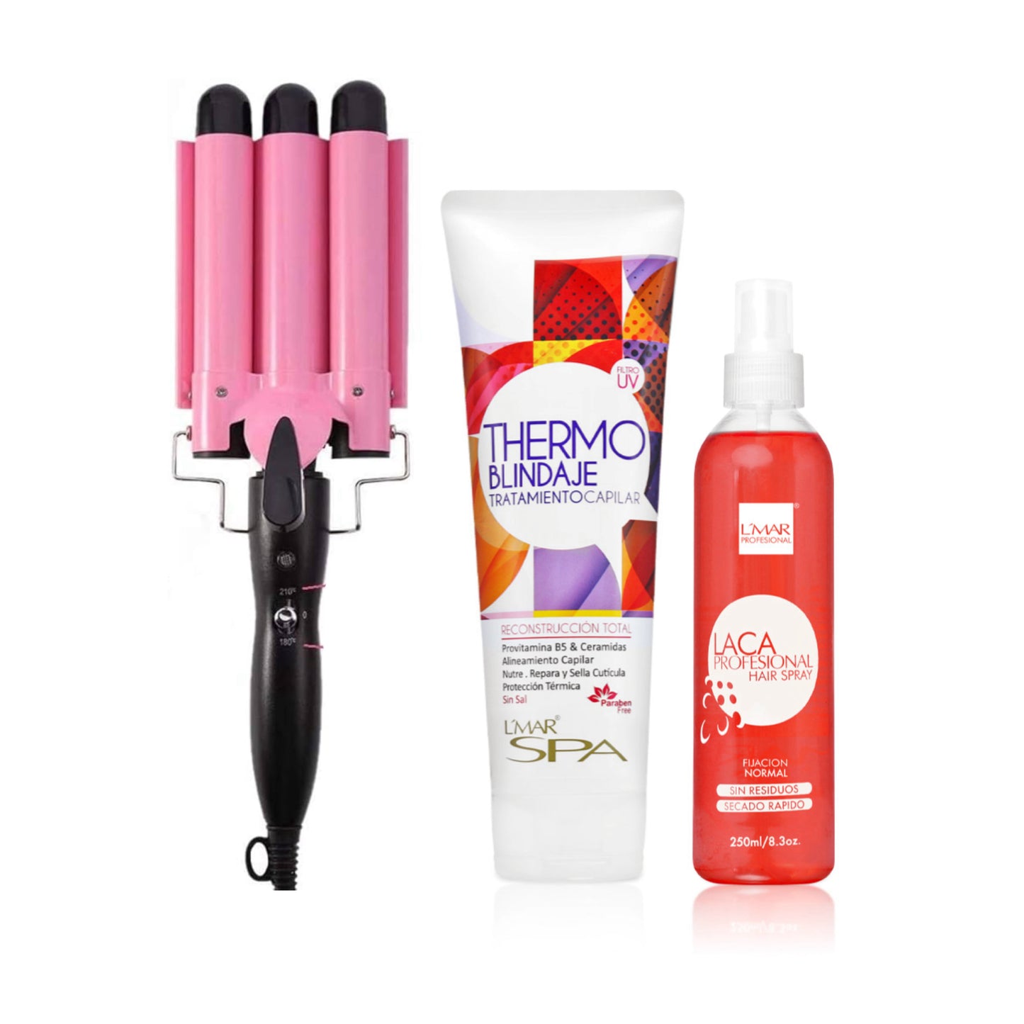 Kit Ondas perfectas! + Envio GRATIS - (pinza sirena, termoprotector, laca)